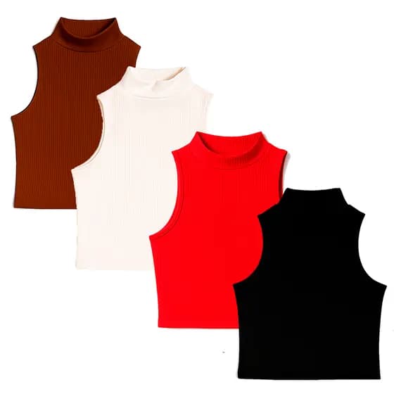 Cropped Canelado Gola Alta Feminina Básicos Elegantes Versáteis plus size P ao G1