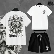 Kit Camiseta Masculina Algodão 30.1  e Short Tactel com Elastano Conjunto Streetwea ANJO 07