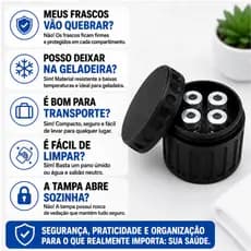 Porta Peptídeos 3ml Organizador Ampolas 4 Compartimentos Compacto Seguro com Tampa Rosca