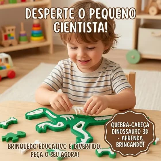 Brinquedo Infantil Quebra-Cabeça 3D Dinossauro Esqueleto Fóssil Dino