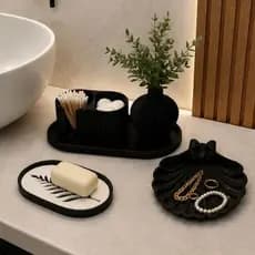 Kit Banheiro Luxo Porta Algodão Cotonete Porta Joias Bandeja Vaso Decorativo