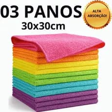 Panos de Microfibra 30x30cm para Limpeza Geral KIT 03UNIDADES