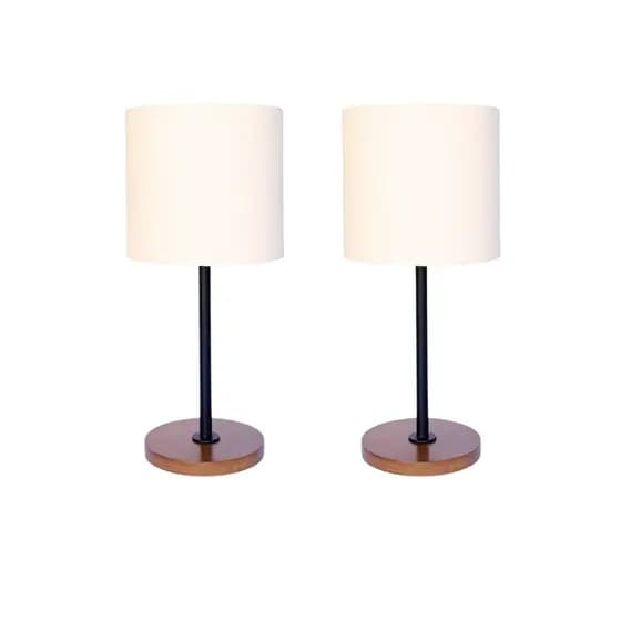 Kit Com 2 Abajures Luminárias De Mesa Base De Madeira Cúpulas Cilíndrica Baixa Iluminação De Quarto Sala E Decoração