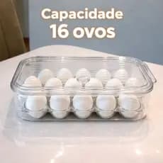 Porta Ovos Acrílico com Tampa 16 Und — Organizador Geladeira