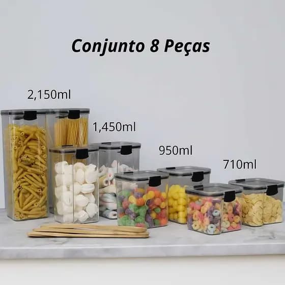 Kit 8 Potes Herméticos para Mantimentos de Cozinha