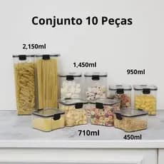 10 Potes Herméticos para Mantimentos de Cozinha Empilháveis