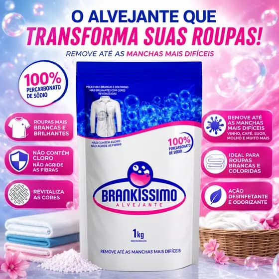 Percarbonato de Sódio Brakissimo 99% Clareador Sem Cloro, Tira Manchas e Branqueador de Roupas