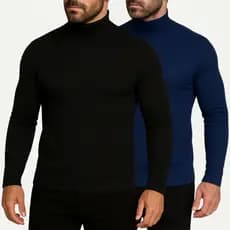 Kit 2 Camisetas Masculina Manga Longa Gola Alta Canelada cacharrel outono inverno