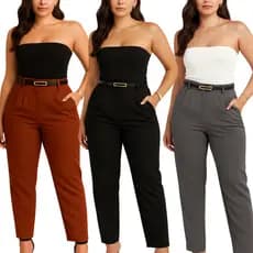 Calça Alfaiataria Social Feminina Com bolso Zíper e Cinto fivela dourada