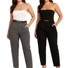 Kit 2 Calças Alfaiataria Feminina Social Com Zíper e Cinto fivela dourada