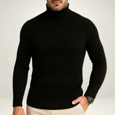 Camiseta Manga Longa Gola Alta Masculina Malha Canelada camisetas camisas de frio cacharrel  outono inverno