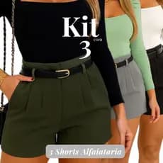 Kit 3 Shorts Alfaiataria Feminino Com Cinto Tendência Verão Lindo