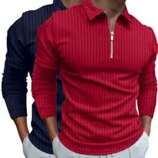 Kit 2 Camisetas Polo Manga Longa Camisa Com Ziper Masculina Malha Canelada Camiseta Camisa