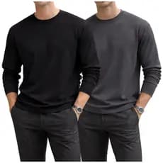 Kit com 2 Camisa Malha Canelada Manga Longa Básica Masculina Casual