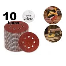 kit 10 Discos de Lixa 125mm (5") 8 Furos com Pluma P/ Rokit Politriz Lixadeira Diversos Grãos