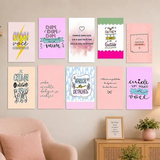 Decoração diferente quarto sala presentear - frases motivacionais amizade gratidão vida felicidade - kit 10 13x20cm