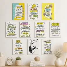 quadros delicados dcoração- conjunto 10 placas MDF frases motivacionais fundo branco - fé alegria paz - 13x20cm
