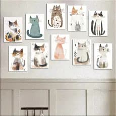 Quadros de decoração delicada para quem gosta de gatos pais de pet gatinhos fofinhos flores kit com 10 placas MDF 13x20