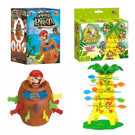 Kit Jogo Pula Pirata Barril + Jogo Pula Macaco no Seu Galho