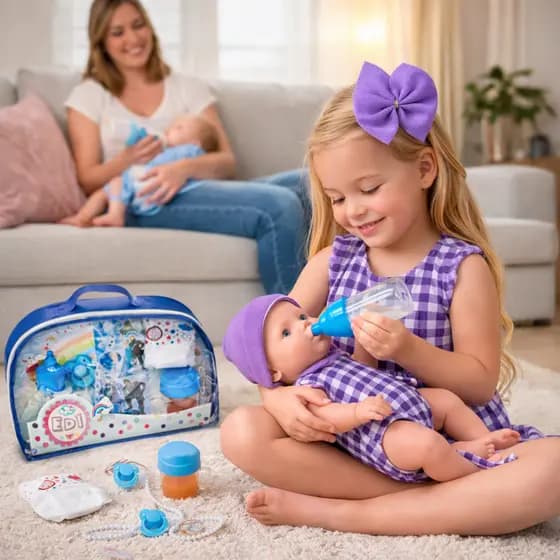 Kit Cuidados Bebe Reborn Azul Acessorios Boneca Mamadeira magica Fralda Copo Suco Chupeta Brinquedos