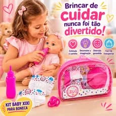 Kit Baby Xixi Acessórios Boneca Reborn pequena Bebê Fraldas Mamadeira Chupeta Rosa Pinico Brinquedos