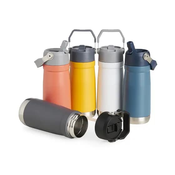 Garrafa Térmica 500 ML Parede Dupla  Inox E Bico Flip C/ Canudo Inquebrável Academia Escola Academia