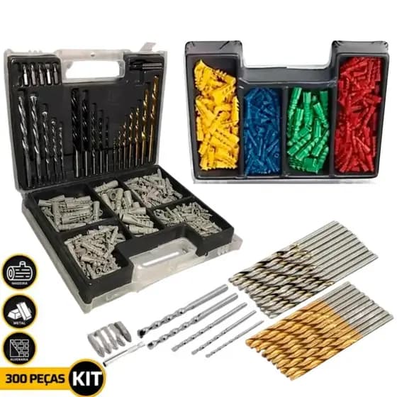 Jogo De Brocas Bits E Buchas Com 300 Peças Para Furadeira Parafusadeira Completo
