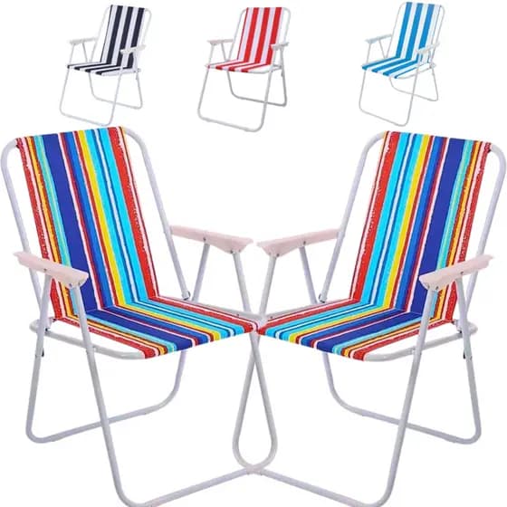 Kit 2 Cadeira De Praia Adulto Estrutura Reforçada 120kg Aço Resistente Leve Confortável Jardim Piscina Camping Snel Home