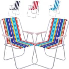 Kit 2 Cadeira De Praia Adulto Estrutura Reforçada 120kg Aço Resistente Leve Confortável Jardim Piscina Camping Snel Home