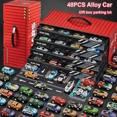 Kit 48 Carrinhos c Maleta que Vira Pista Coloridos Coleção Carros de Brinquedo Colecionavel