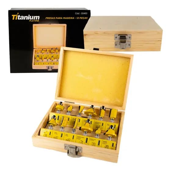 Jogo Fresas Para Madeira Tupia Com 12 Peças Titanium