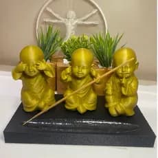 Decoração Incensário Trio de Budas cego surdo e, exclusivo em impressão 3D