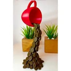 Decoração Xícara Flutuante com Grãos de Café Pequena e Média em 3D para o seu cantinho do café