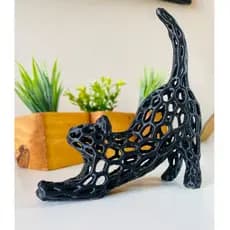 Gato Espreguiçando preto decorativo em impressão 3D
