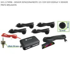 SENSOR ESTACIONAMENTO 12V COM SOM DISPLAY 4 SENSOR PRETO BRILHANTE