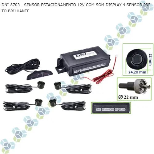 SENSOR ESTACIONAMENTO 12V COM SOM DISPLAY 4 SENSOR PRETO BRILHANTE