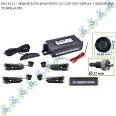 SENSOR ESTACIONAMENTO 12V COM SOM DISPLAY 4 SENSOR PRETO BRILHANTE