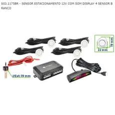SENSOR ESTACIONAMENTO 12V COM SOM DISPLAY 4 SENSOR BRANCO