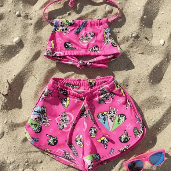 Biquíni Infantil Juvenil Cropped + Shorts Praia/Piscina Biquini criança