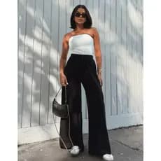 Calça Feminina Pantalona Malha Viscolycra 2 Bolsos Caimento Perfeito e Elegância