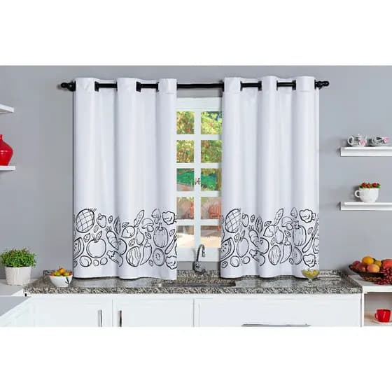 Cortina Blackout de Cozinha Estampada 2,20(Larg) X 1,30(Alt) - Branco