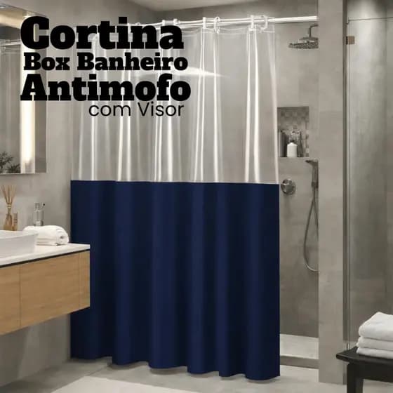 Cortina Box Banheiro Antimofo PVC Impermeável 1,40x1,90 Com Visor e Ilhós Decorada
