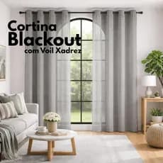 Cortina Blackout Com Voil Xadrez 2,80 x 2,30m Sala Quarto 16 Ilhoses Sala Quarto Para Varão Simples