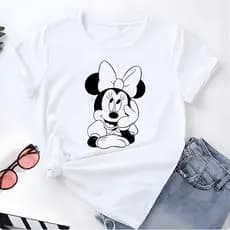 Camiseta Feminina Estilosa Mickey Minnie Mouse Blusinha Estilosa 100% Algodão T-shirt Academia Gym