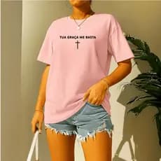 Camisa Tua Graça Me Basta Feminina e Masculina Camiseta Confortável Casual Evangélica Religião
