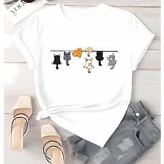 Camiseta Camisa T-shirt Feminina Algodão Treino Gym Academia Fitness Musculação Gatos Fofos Gatinhos