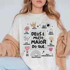 Camiseta Feminina Gospel Cristão Deus É Muito Maior 100% Algodão Unissex Jesus T-shirt Estilosa
