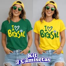 Kit 2 Camisetas Femininas Estilosa Copa Do Mundo Futebol Brasil Camisa Blusinha 100% Algodão