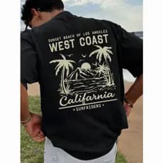Camiseta Masculina Tropical Floral Vintage 100% Algodão California Beach Surf Casual Streetwear