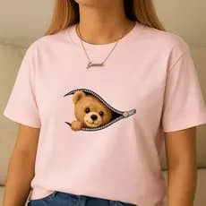 Camiseta Feminina Estilosa Camisa Blusinha Estampada 100% Algodão Urso Fofo Tshirt Streetwear.